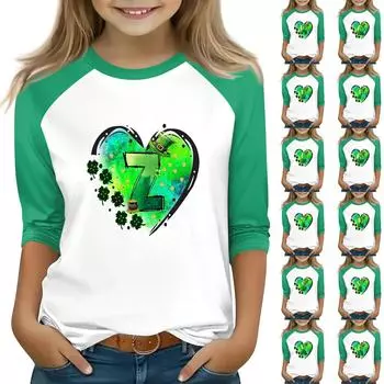 Топы для девочек 4-16 лет с круглым вырезом и рукавами 3/4 Футболки Модные топы Наряды Футболки 150 бежевый