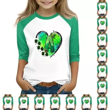 Топы для девочек 4-16 лет с круглым вырезом и рукавами 3/4 Футболки Модные топы Наряды Футболки 100