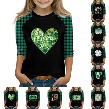 Топы для девочек 4-16 лет с круглым вырезом и рукавами 3/4 Футболки Модные топы Наряды Футболки 150