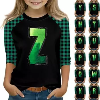 Топы для девочек 4-16 лет с круглым вырезом и рукавами 3/4 Футболки Модные топы Наряды Футболки 160