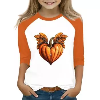 Топы для девочек-подростков 4-16 лет, футболки с круглым вырезом и рукавами 3/4, модные топы, нарядные футболки на Хэллоуин 110