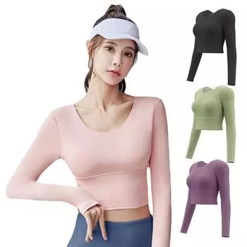Топы для йоги с длинными рукавами, одежда для тренировок, женская быстросохнущая футболка, топы для йоги, спортивные топы с длинными рукавами для фитнеса, бега S чёрный