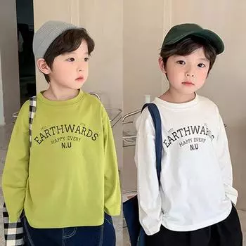 Топы для мальчиков и девочек, милые повседневные футболки с длинными рукавами и буквенным принтом 140