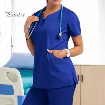 Топы для медсестер, однотонные пуловеры с v-образным вырезом, короткими рукавами и 4 карманами, рабочие топы для персонала больницы S чёрный