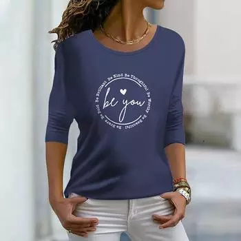 Топы для женщин 3D синий Circular Letter Print Round Neck футболка с длинным рукавом осенний повседневный тонкий пуловер женский топ с длинным рукавом XS розовый