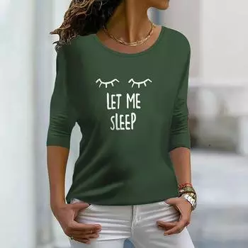 Топы для женщин 3D зеленая буква с принтом улыбающегося лица с круглым вырезом и длинным рукавом футболка осенний повседневный тонкий пуловер женский топ с длинным рукавом XS зелёный