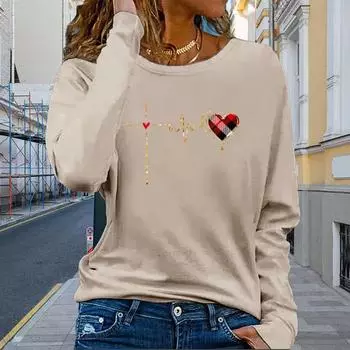 Топы для женщин Big Love Circuit Print Round Neck с длинным рукавом футболка осенний повседневный тонкий пуловер женский топ с длинным рукавом XS белый
