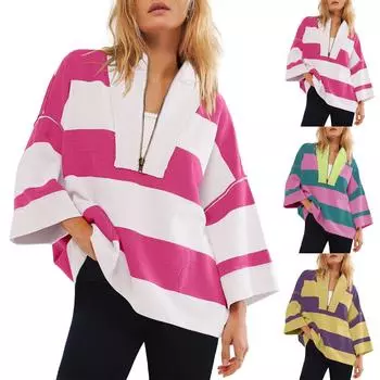 Топы для женщин, большой полосатый свитшот, пуловер, повседневные рубашки, топ L горячий розовый