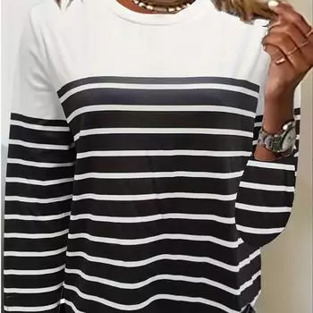 Топы для женщин, черная полосатая футболка с круглым вырезом и длинным рукавом, повседневный тонкий женский топ с длинным рукавом XS розовый