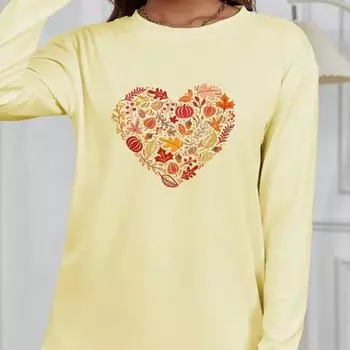 Топы для женщин Цветочная любовь Сращивание Принт Круглый вырез Длинный рукав Футболка Осенний повседневный тонкий пуловер Женский длинный рукав Топ XS розовый