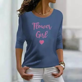 Топы для женщин, футболка с 3D синими кристаллами и буквенным принтом, футболка с круглым вырезом и длинными рукавами, осенний повседневный тонкий пуловер, женский топ с длинными рукавами XS синий