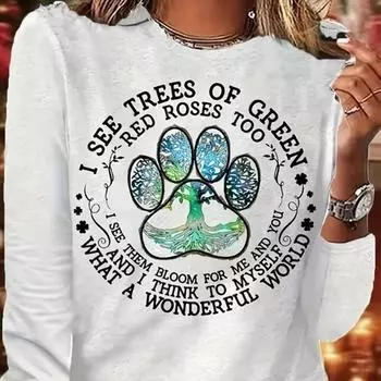 Топы для женщин, футболка с круглым вырезом и длинными рукавами с принтом лап животных, осенний повседневный тонкий пуловер, женский топ с длинными рукавами XS розовый