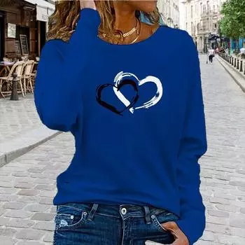Топы для женщин, футболка с круглым вырезом и длинными рукавами с принтом «Две любви», осенний повседневный тонкий пуловер, женский топ с длинными рукавами XS белый