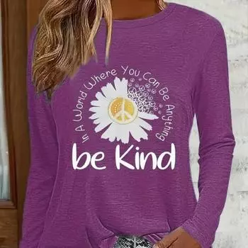 Топы для женщин, футболка с принтом «солган», круглым вырезом и длинными рукавами, осенний повседневный тонкий пуловер, женский топ с длинными рукавами XS розовый