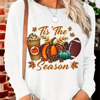 Топы для женщин Хэллоуин Еда Принт Круглый вырез Длинный рукав Футболка Осенний повседневный тонкий пуловер Женский длинный рукав Топ XS розовый