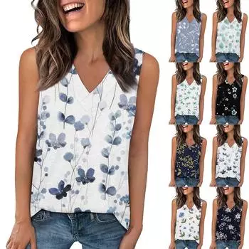 Топы для женщин, летние футболки с V-образным вырезом, модные базовые футболки без рукавов, свободный крой, мода L чёрный