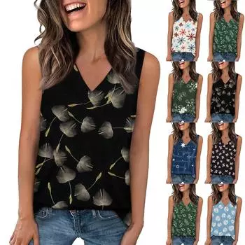 Топы для женщин, летние футболки с V-образным вырезом, модные базовые футболки без рукавов, свободный крой, мода XXXL