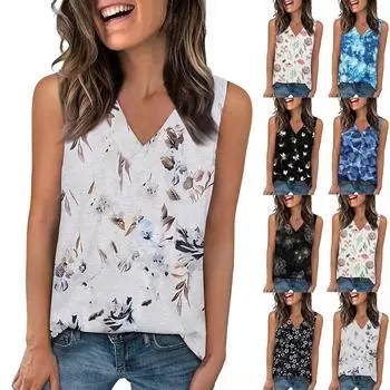 Топы для женщин, летние футболки с V-образным вырезом, модные базовые футболки без рукавов, свободный крой, мода XXL чёрный