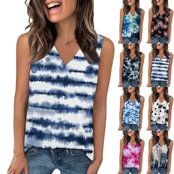 Топы для женщин, летние футболки с V-образным вырезом, модные базовые футболки без рукавов, свободный крой, мода L темно-синий