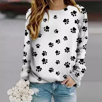 Топы для женщин, мини-футболка с круглым вырезом и длинным рукавом с принтом собачьих когтей, осенний повседневный тонкий пуловер, женский топ с длинным рукавом XS фиолетовый