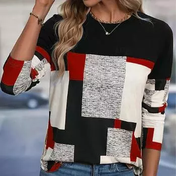 Топы для женщин, модная футболка с круглым вырезом и длинным рукавом, повседневный тонкий пуловер с длинным рукавом для женщин XS красный