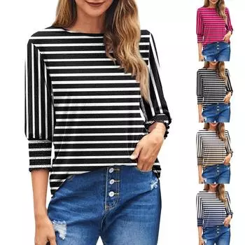 Топы для женщин, модная повседневная свободная футболка с рукавом 3/4 и круглым вырезом XL