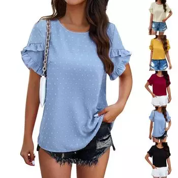 Топы для женщин, модные летние повседневные футболки с короткими рукавами и короткими рукавами, однотонные футболки с круглым вырезом