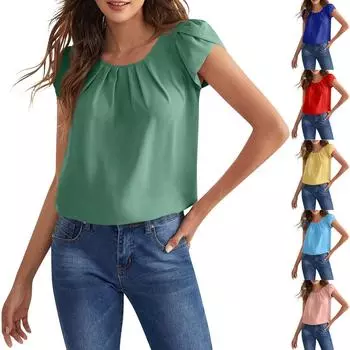 Топы для женщин, модные летние повседневные однотонные футболки с коротким рукавом и круглым вырезом