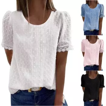 Топы для женщин, нарядные повседневные футболки с короткими рукавами и круглым вырезом, футболка L чёрный