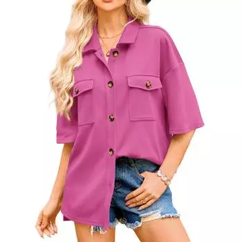 Топы для женщин, нарядные повседневные футболки с короткими рукавами, топ L горячий розовый