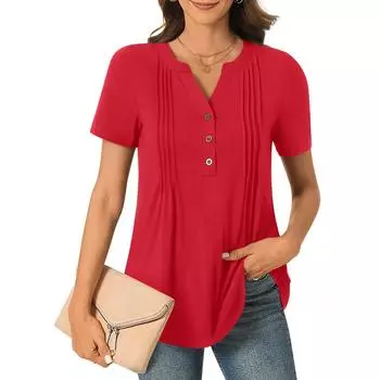 Топы для женщин, нарядные повседневные футболки с короткими рукавами, топ на пуговицах L красный