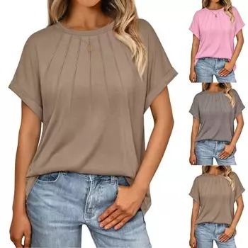 Топы для женщин, нарядные повседневные футболки с коротким рукавом, топ L кофейный