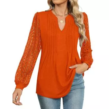 Топы для женщин, нарядные повседневные рубашки с длинным рукавом, футболки, топ M оранжевый
