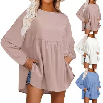 Топы для женщин, нарядные повседневные рубашки с длинным рукавом, футболки, топ L синий