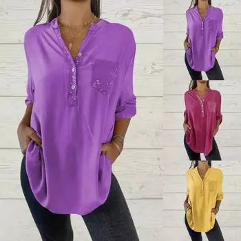 Топы для женщин, нарядные повседневные рубашки с длинным рукавом, футболки, топ L горячий розовый