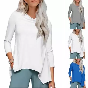 Топы для женщин, нарядные повседневные рубашки с длинным рукавом, футболки, топ S серый