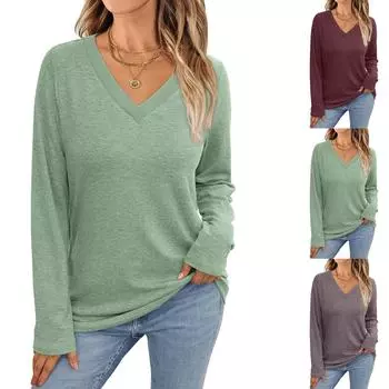 Топы для женщин, нарядные повседневные рубашки с длинным рукавом, футболки, топ S хаки