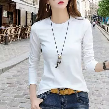 Топы для женщин, однотонная футболка с круглым вырезом и длинными рукавами, осенний повседневный тонкий пуловер, женский топ с длинными рукавами XS розовый