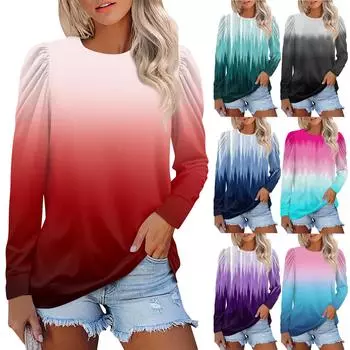 Топы для женщин, осенние рубашки с длинным рукавом, повседневные свитера с круглым вырезом, мягкие свободные топы с принтом L чёрный