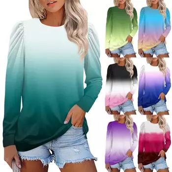 Топы для женщин, осенние рубашки с длинным рукавом, повседневные свитера с круглым вырезом, мягкие свободные топы с принтом L армия зеленый