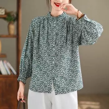 Топы для женщин, осенняя простая винтажная рубашка с цветочным принтом, женский легкий удобный пуловер с длинным рукавом, топ M