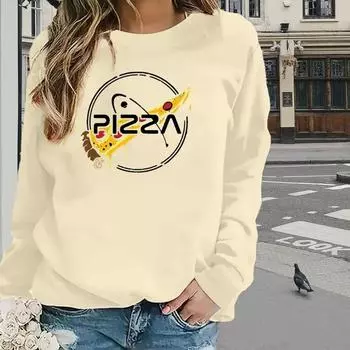 Топы для женщин, простая футболка с круглым вырезом и длинным рукавом с принтом пиццы и буквами, повседневный тонкий женский топ с длинными рукавами XS розовый