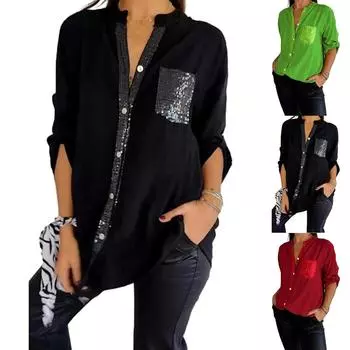 Топы для женщин, пуловеры с длинными рукавами, повседневные рубашки, топ M чёрный