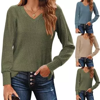 Топы для женщин, пуловеры с длинными рукавами, повседневные рубашки, топ S хаки