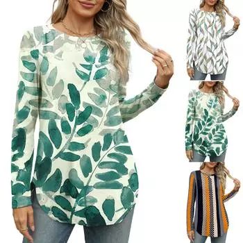 Топы для женщин, пуловеры с длинными рукавами, повседневные рубашки, топ L зелёный