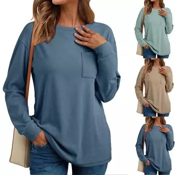 Топы для женщин, пуловеры с длинными рукавами, повседневные рубашки, топ XS хаки