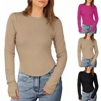 Топы для женщин, пуловеры с длинными рукавами, повседневные рубашки, топ S хаки