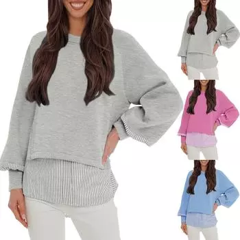 Топы для женщин, пуловеры с длинными рукавами, повседневные рубашки, топ S синий