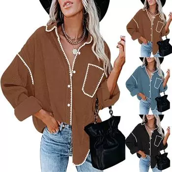 Топы для женщин, пуловеры с длинными рукавами, повседневные рубашки, топ M чёрный