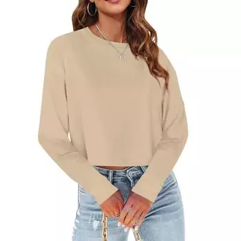 Топы для женщин, пуловеры с длинными рукавами, повседневные рубашки, топ S хаки